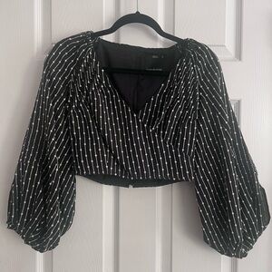 CMEO Collective Dotted Black and White Striped Crop Top